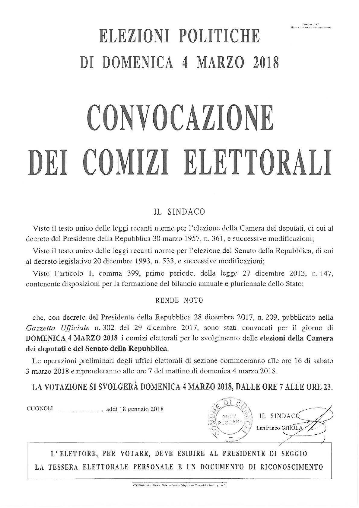 Elezioni Politiche 4 marzo 2018